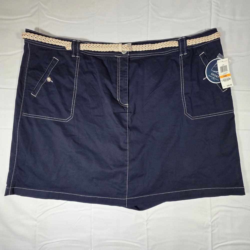 Karen Scott Woman Navy Blue Skort with Braided Belt Plus Size 24W